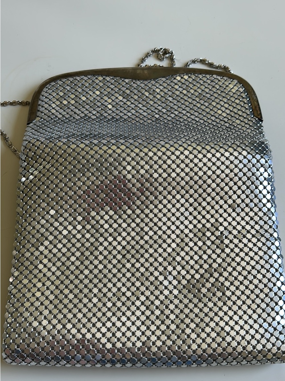Metallic Silver Mesh Evening Clutch with Chain Strap - Picture 4 of 8